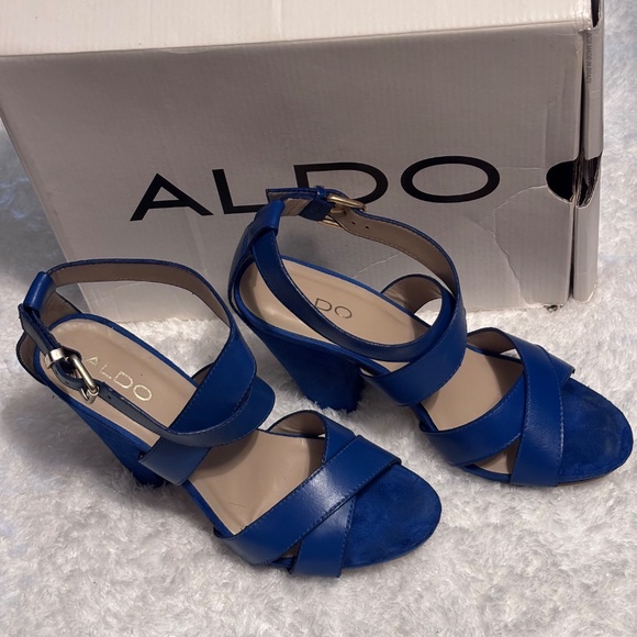 Aldo STROMQUIST-8  strappy sandals open toe buckle straps blue Sz 7 - Picture 4 of 5